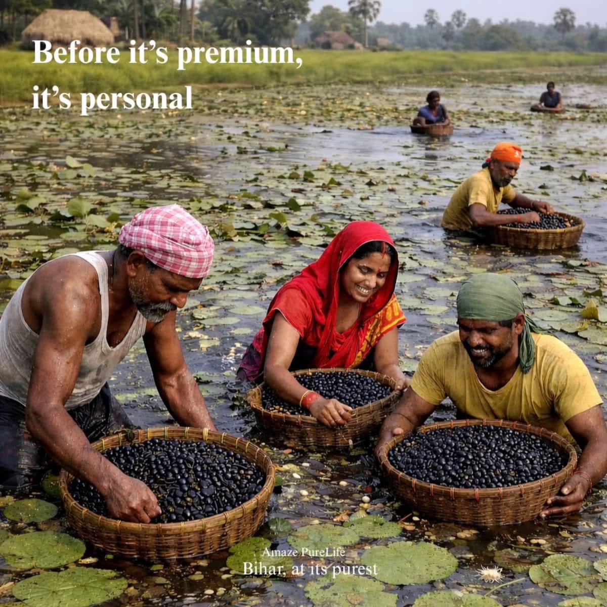 Harvested Makhana seeds collected from the water